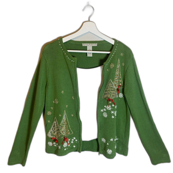 Vintage 90s Christmas Sweater Cardigan Carly St Claire S Embellished Embroidered - Picture 9 of 12